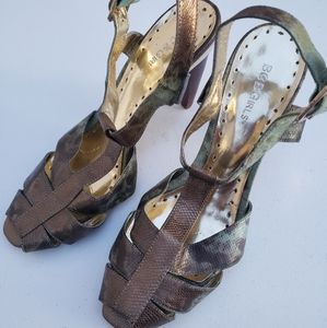 BCBGirls Green & Brown Snakeskin Like Sandals Sz10